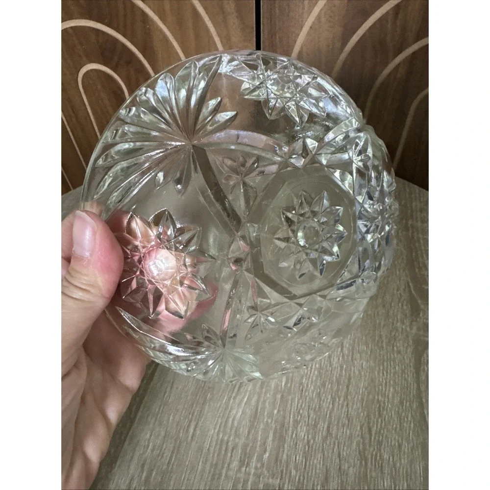 VINTAGE ANCHOR HOCKING 1960'S LIDDED GLASS CANDY DISH BOWL WITH HEAVY CUTS